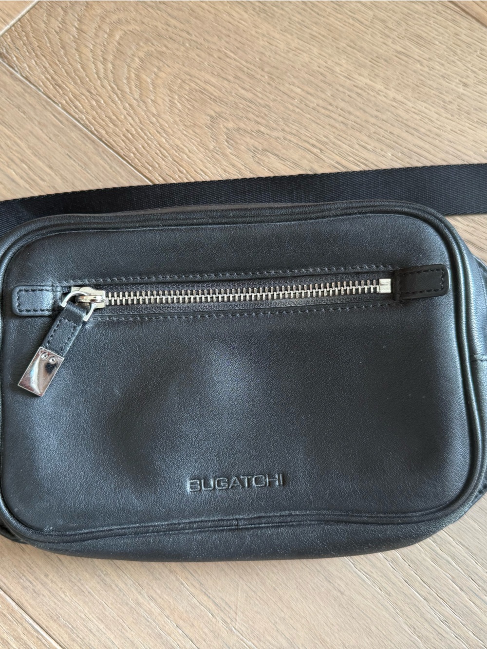 Bugatchi Black Napa Leather Belt Bag with Silver Hardware